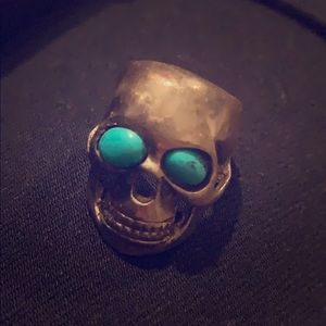 Silver and turquoise skull ring